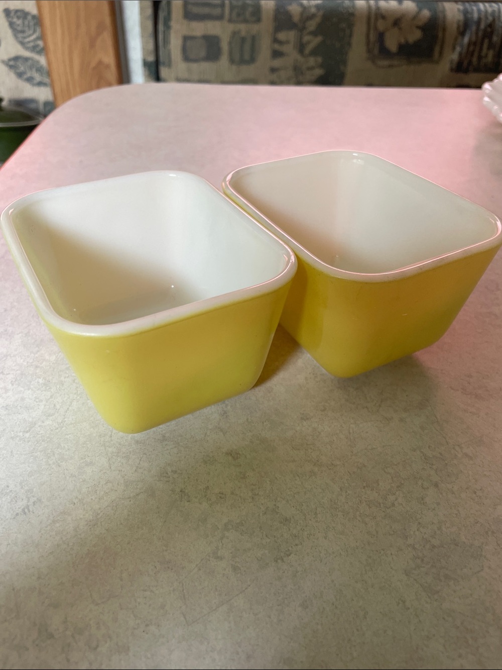 2 Pyrex Yellow vintage refrigerator dish